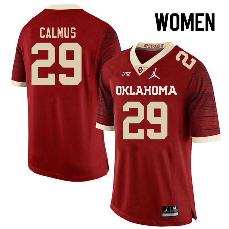 Women #29 Casen Calmus Oklahoma Sooners College Football Jerseys Stitched Sale-Retro